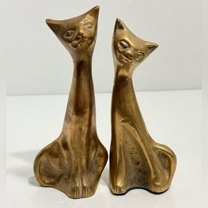Vintage Set Of 2 Solid Brass Siamese Cat Figurines